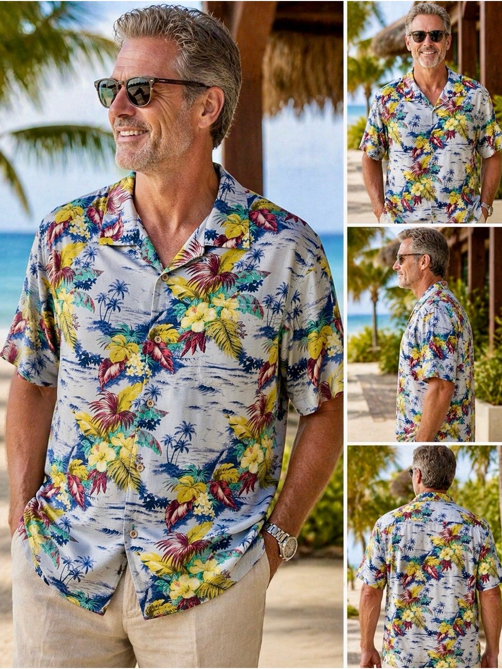 Tommy Bahama Hawaiian Camp Shirt Mens XL Blue Tropical Beach Floral Rayon